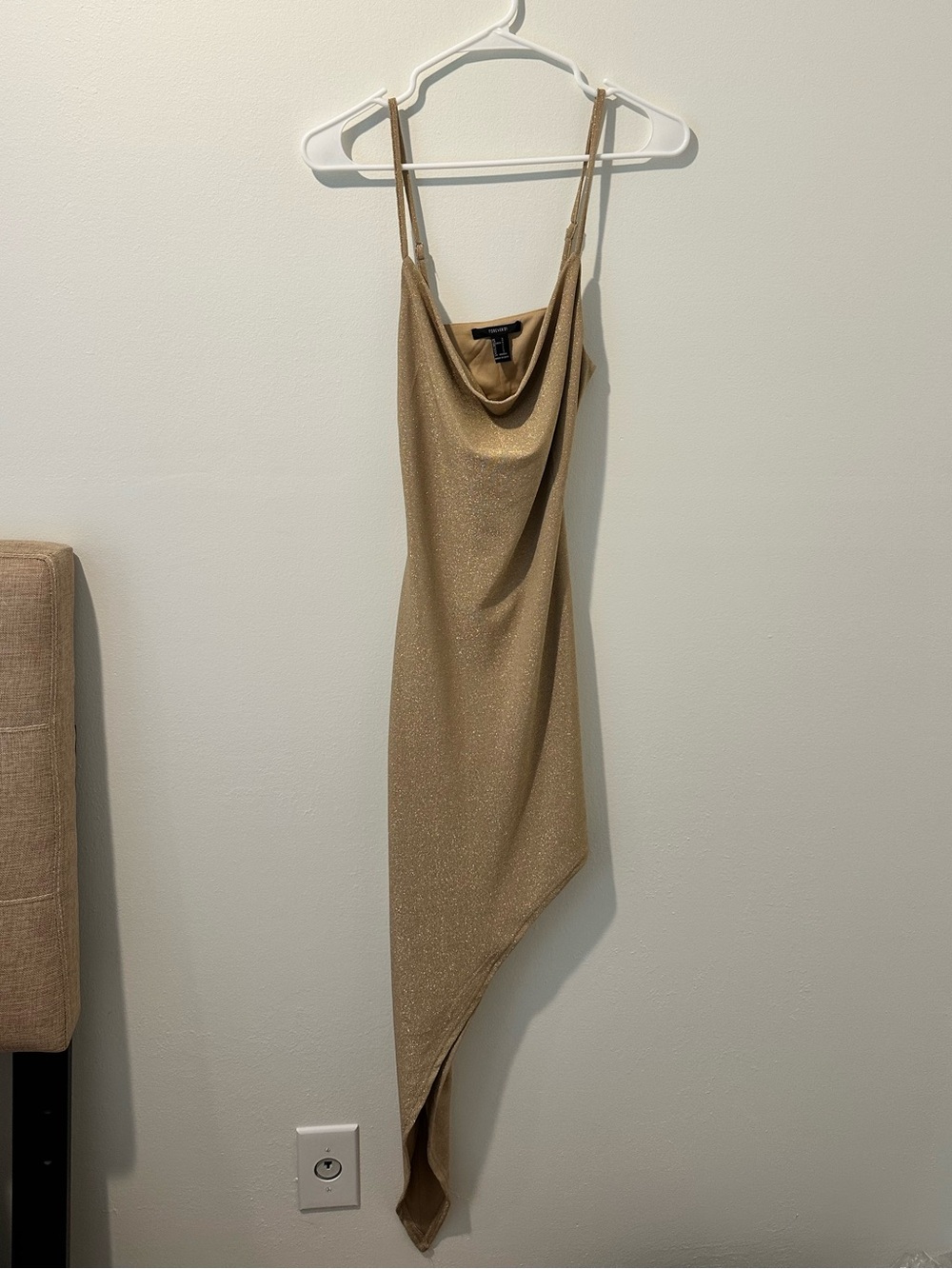 Forever 21 Gold Asymmetrical Cowl Slip Dress